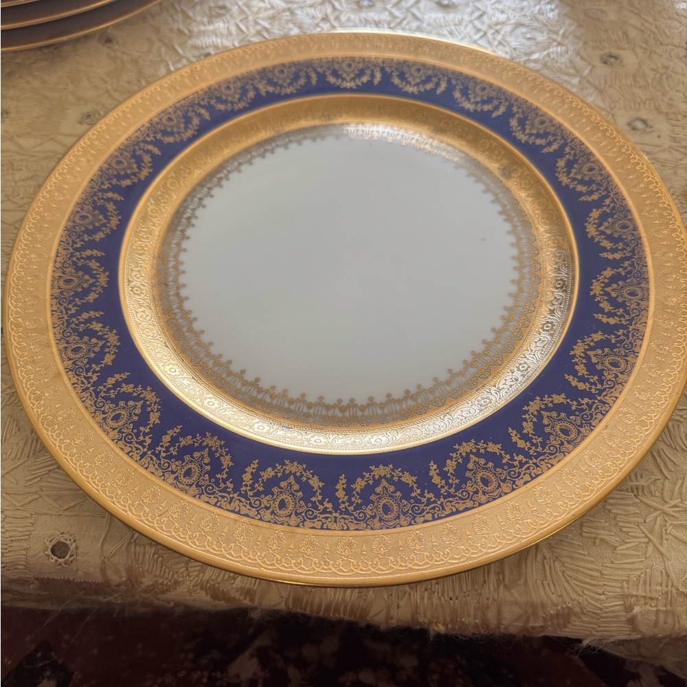 Elegant Gold and Blue Dinner Plate